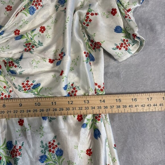 ASOS Floral Maxi Slip Dress Puff Sleeves Women's Size 8 Red Daisy Cottacore - Picture 10 of 15